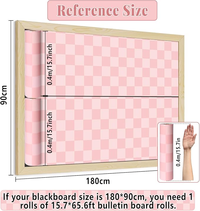 Pink Checkered Bulletin Board Roll Non-Woven Fabric Poster 15.7" x65.6ft