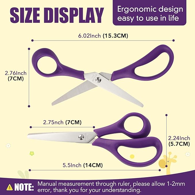 BURVAGY 48Pack 5.5" Safety Small School Kids Student Round Blunt Tip Craft Scissors Bulk, Stainless Steel Blades Comfort Grip Scissors for Kid Children Kindergarten Cutting Paper