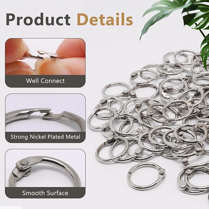 Loose Leaf Binder Rings 1/2 Inch, 120PCS Book Rings for Index Cards, Nickel Plated Metal Flash Card Ring, Clip Ring for Notebooks, Photos, Key, Home, Office, School Supplies (Silver)