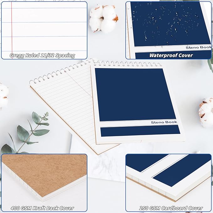 16 Pack Steno Pads 6 x 9 in Top Spiral Notebook Bulk Pack 960 Total Sheets Gregg Rule Steno Note Pads for School Office Home Students Teachers Organized Daily Notes Planners