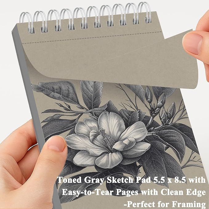 Fuxi Toned Gray Sketchbook, 2-Pack - 5.5" x 8.5", | 85lb/130gsm Charcoal Drawing Paper, 50 Sheets Per Pad.