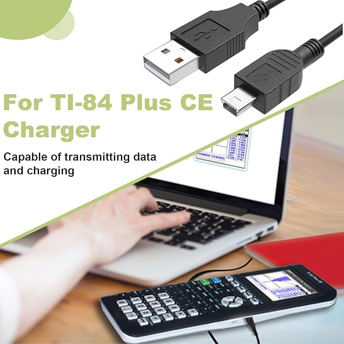 TI-84 Plus CE Calculator Charger: TI 84 Nspire Charging Cable - TI84 Graphing Calculator Charger Cord for Texas Instruments C Silver Edition Ti-nspire CX CAS II C TI-83 TI-85 TI-89 Data Cable (5ft)