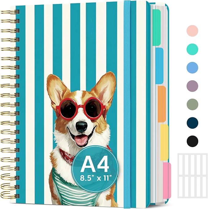 Taja Spiral Notebooks for Work 5 Subject Notebook with Removable Dividers