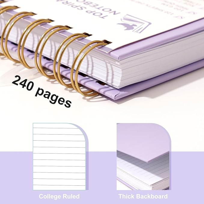 Yoment Top Spiral Notebook, Hardcover Steno Pads, 240 Pages Top Bound Spiral Notebooks, 7"x10" College Ruled Spiral Notepad Left-Handed Notebooks for Work School Office Business,Purple