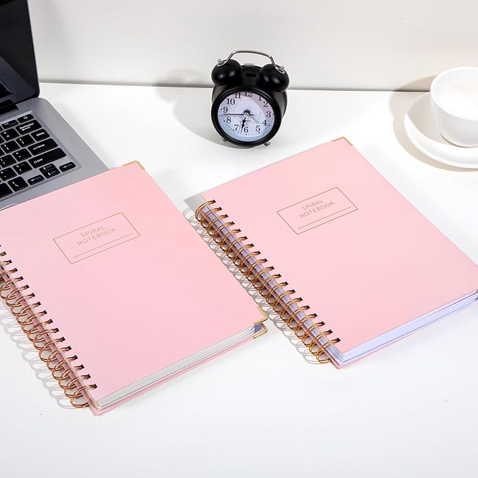 Yoment 2 Pack 5 Subject Notebook College Ruled, Hardcover Spiral Notebooks for Work School, B5 Multi Subject Notebook with Tabs Dividers, 240 Pages Lined Journal for Women Men, Pink&Pink