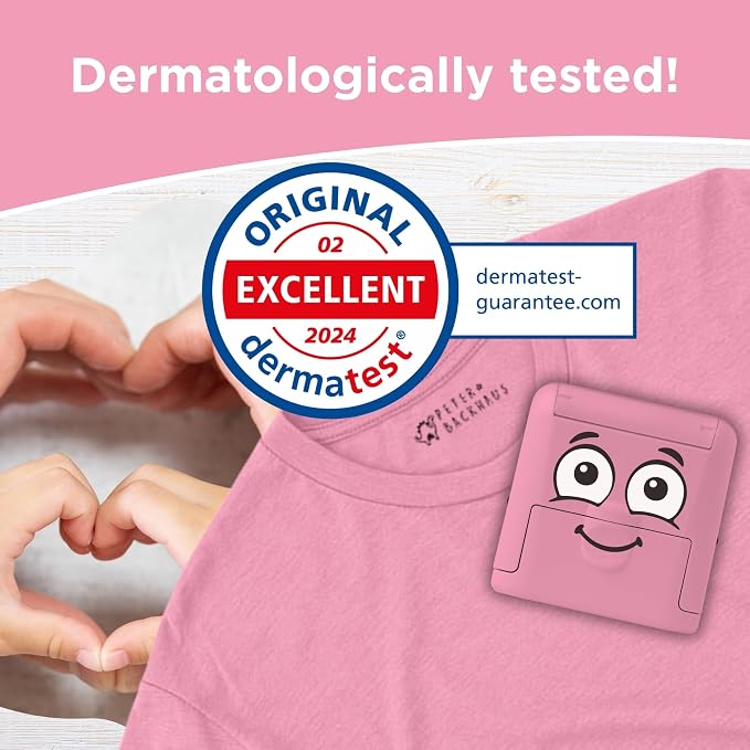 COLOP Marky Personalized Kids Name Stamp, Suitable for All Surfaces, Pink | Permanent Waterproof Clothing & Fabric Labeling, Clothing Stamp For Kids, Schools, & Daycare, Includes Labels and Thermo Tape
