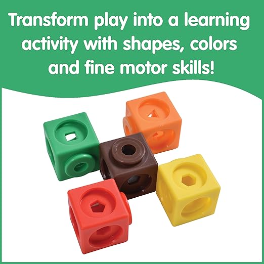 edxeducation Math Cubes | Set of 100 Linking & Snap Cubes | Counting Blocks with 5 Shapes | Math Manipulatives for Preschool & Kindergarten | 10 Colors