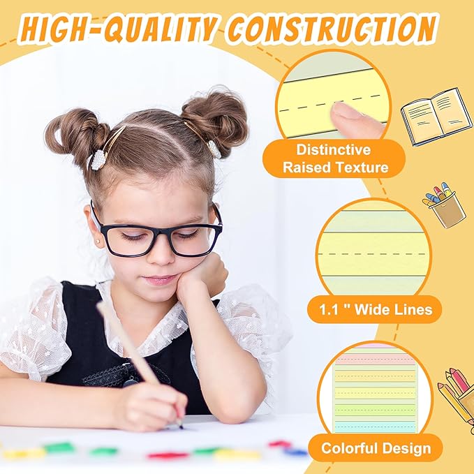 Kindergarten Writing Paper with Lines Wide Ruled Primary Writing Paper Raised Line Paper 8.5”x11” Spacing Colored Tactile Paper for Kids Multi-Sensory Ruled Handwriting Tablet (200)