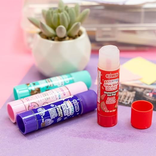 BAZIC Products Scented Glue Sticks, Washable, Assorted Scents 6 Grams, Smooth All Purpose Acid Free Clear Glue Stick for Photos Paper Kids Students at Home School Office (4/Pack), 24-Pack