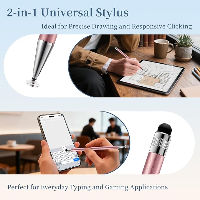 ChaoQ 2-in-1 Stylus Pen for Touchscreen, 6pcs High Sensitivity and Precision Stylus Pens for iPad iPhone Android Suitable for All Touch Screens (Rose Gold)