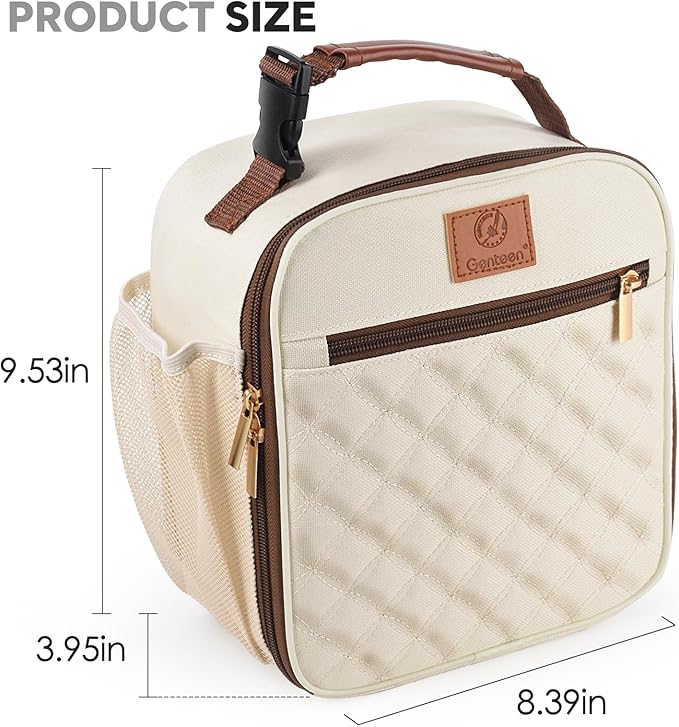Genteen Lunch Box Lunch Bag for Men Women Kids Adults,Insulated Waterproof LunchBox Cooler,Small for Work Office School Travel Picnic-White