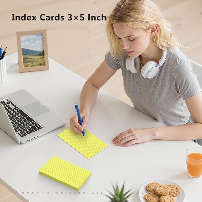 250 Count Index Cards 3 x 5 Inch, Thick Yellow Lined Note Cards Portable Ruled Flash Cards Perfect for Studying and Organizing, Note Taking Study Flashcards for Home, School and Office