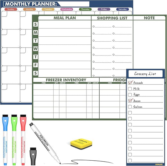 HOMiDEK Magnetic Dry Erase Calendar for Refrigerator, Fridge Whiteboard Calendar Magnet Meal Planner Menu Board with Magnetic list, Dry Erase Markers and Eraser - 14 x 11 Inches