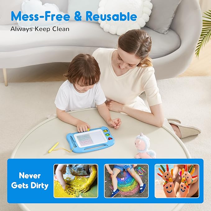 SGILE Toddler Toys for Kids, Magnetic Drawing Board for Birthday Gift, Toys for 1 2 3 Year Old Girls Boys, Etch & Sketch Pad with 3 Stamps, Learning and Educational, Light Blue