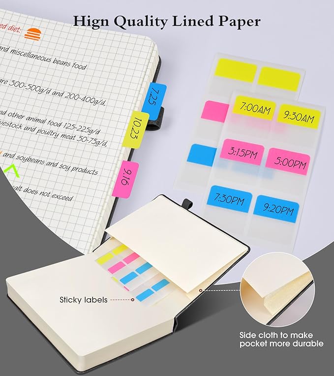 Ansopu Graph Paper Notebook Journal,360 Numbered Pages Grid Notebooks,Thick 100gsm Graphing Paper Notebook Journal for Writing Women Men, A5 Large Hardcover Leather Graph Notebook 5.75''× 8.38''Black