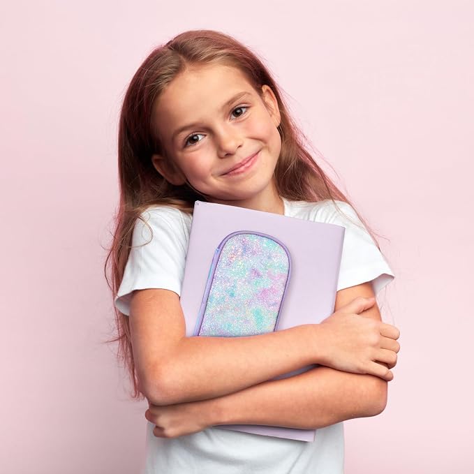Cambond Pencil Case for Girls - School Pencil Pouch Kids, Glitter Purple | Cute Pencil Case for Kids With Name Card and Slot, Girls Aesthetic Shool Supplies for Staionary, Water-Resistent Pen Bag