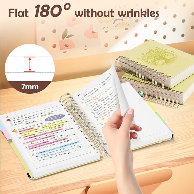 QIYVLOS Hardcover Spiral Notebook, A5 Journal with Removable Dividers Tabs, 5 Subject Notebook College Ruled, 320 Pages 6"x8" Leather Notebooks for Work School Study, Lined Journal for Women, Yellow