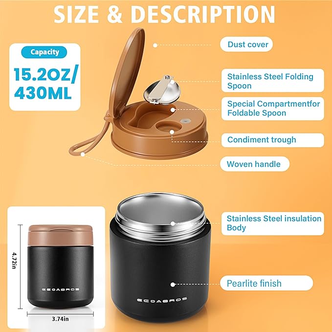 15.2oz Kids Thermo for Hot Food – Vacuum Insulated Food Jar with 316 Stainless Steel Interior, Leakproof Wide Mouth Soup Thermos for School Lunch (Capybaras Pink)