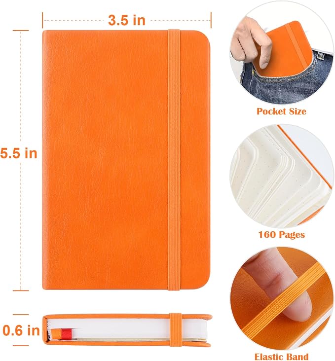 MicroSpark Pocket Dotted Notebook, (Orange & Pink), 2-Pack Dot Grid Notebook, Dotted Journal with Stickers, 3.5" x 5.5" Hardcover, Small Mini A6 size, 160 Pages, 100 gsm Thick Paper