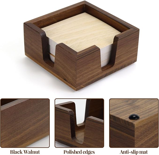 MultiBey Walnut Desk Organizer Set, Wooden Office Desktop Organization with Acrylic Pen Holder, Sticky Note Dispenser & Paper Clip Box, Elegant Walnut Desk Accessories for Home Office Gift