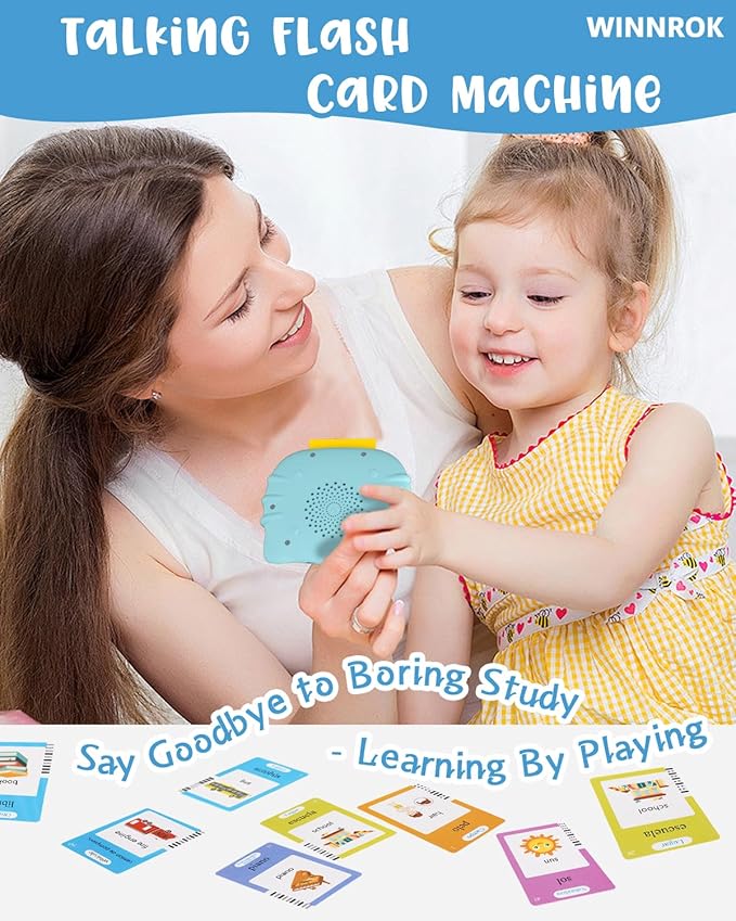 510 Words Spanish English Bilingual Talking Flash Cards for Toddlers 1-3, Pocket Speech Learning Montessori Toys for Kids, Sensory Therapy Preschool Educational Christmas Birthday Gifts for Boys Girls