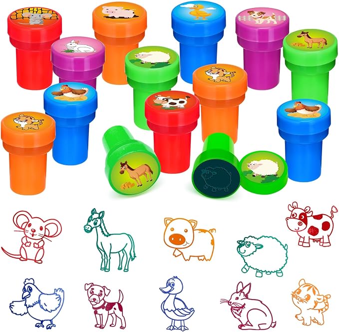 Cinrobiye 24 Pcs Assorted Stampers Set for Kids, Fun Ink Stampers Toys for Boys Girls, Party Favors, Classroom Rewards, Carnival Prizes, Goodie Bag Fillers (Farm Animal)
