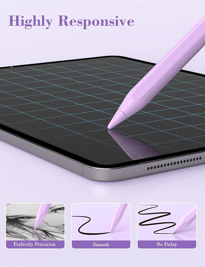 iPad Pencil 6th-11th Generation,10 Mins Fast Charge Stylus Pen,Palm Rejection&Tilt Sensitivity,Compatible with Apple Pencil 1st/2nd iPad Pro 11"/12.9"/M4, Air 3/4/5/M2/M3, Mini 5/6 Purple
