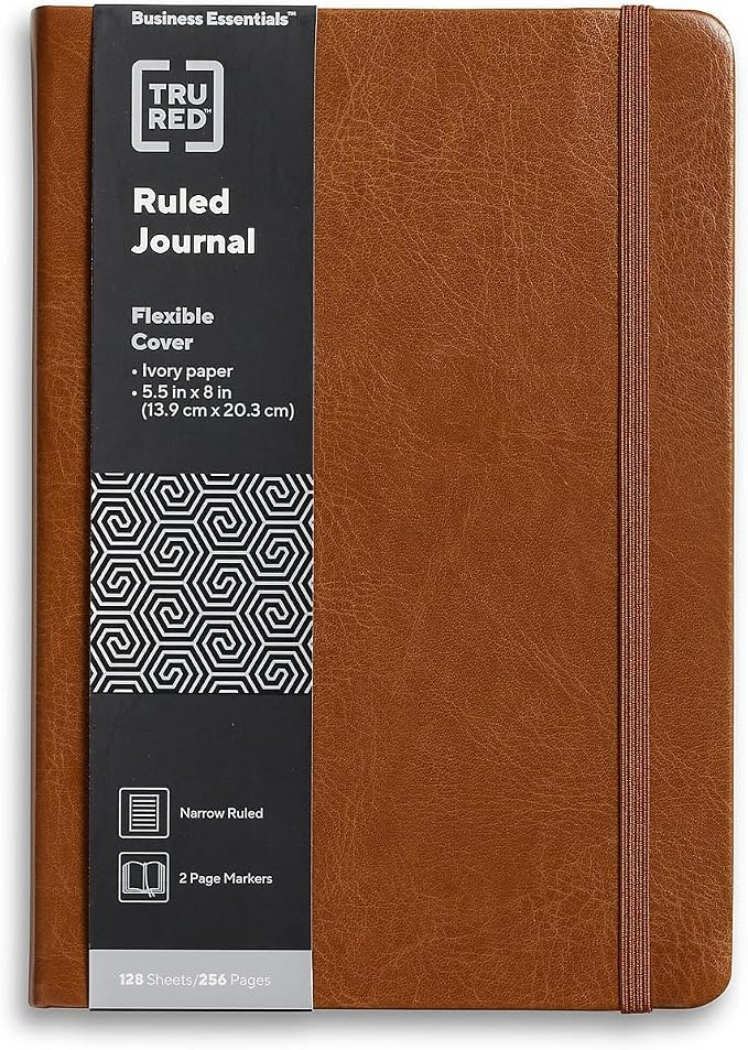TRU RED 5.5x8 Inch Writing Journal, Narrow Ruled, 256 Pages, Cognac