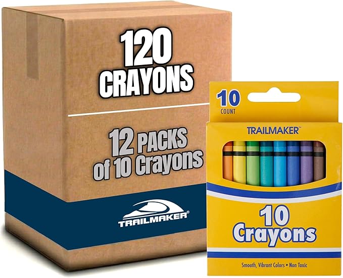 Trail maker (12 Pack Bright Wax Coloring Crayons in Bulk, Wholesale Packaging - 10 Per Box, 120 Crayons total