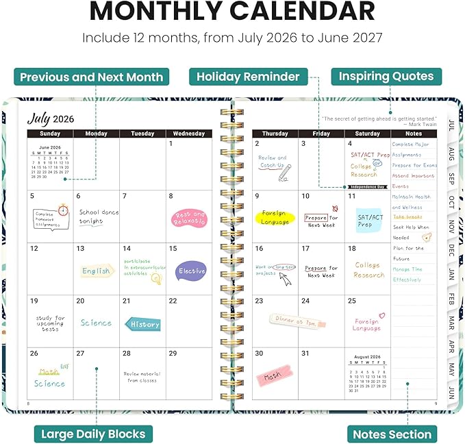 Planner 2026-2027, Hardcover Monthly and Weekly Academic Planner July 2026 - June 2027, Teacher and Student Calendar Agenda Book with Tabs, A4 (8.5" x 11"), Ideal for School and Office, Drifting Whales
