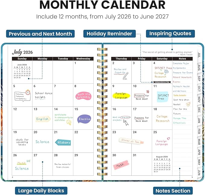 Planner 2026-2027, Monthly and Weekly Academic Planner July 2026 - June 2027, Hardcover Student Teacher Planning Agenda Calendar Book with Tabs, Perfect for Office School Supplies, A4 (8.5" x 11") - Deep Bearings