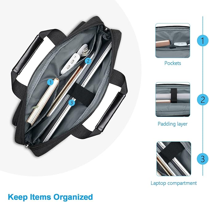 MOSISO Laptop Shoulder Bag 17.3 inch, 17-17.3 inch Computer Bag Compatible with Dell XPS/HP Pavilion/Ideapad/Acer/Alienware/HP Omen with 2 Raised&1 Flapover&1 Horizontal Pocket&Handle&Belt, Black