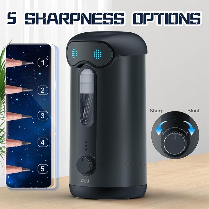deli Electric Pencil Sharpener, Fully Automatic Pencil Sharpener, Black