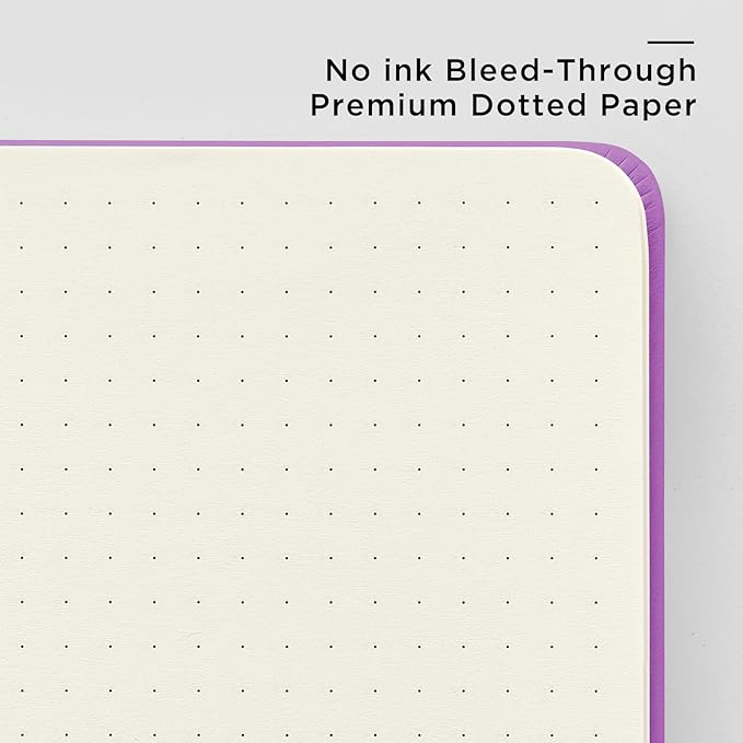 &And Per Se Dotted Journal Notebook, A5 Hardcover Leather Dotted Journal, 160 Pages 100gsm Thick Dot Grid Paper, 3 Sheets of Stickers Included - 5.7'' x 8'' (Violet)