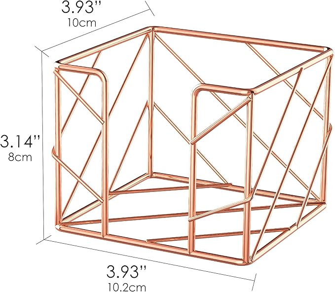 Rose Gold Geometric Sticky Note & Memo Cube Holder, Post Note Dispenser & Desk Organizer Metal Wire for Home, School, Office Supplies (Holder Only)