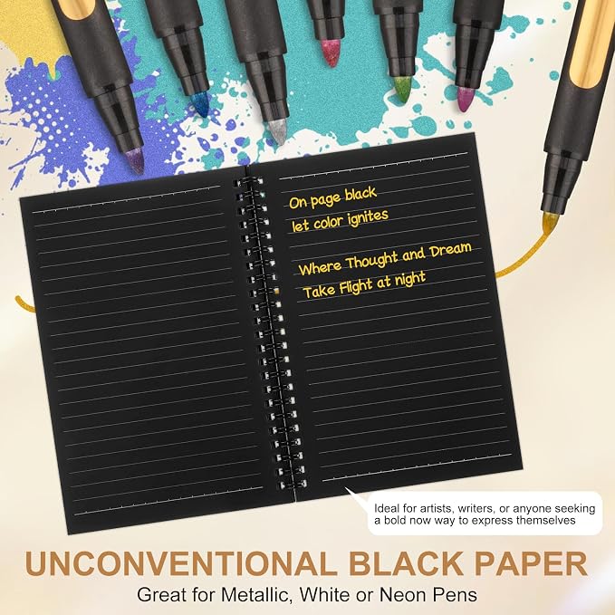 Yahenda 2 Pcs Spiral Notebooks, 1 Subject, Wide Ruled, Black Inner Pages