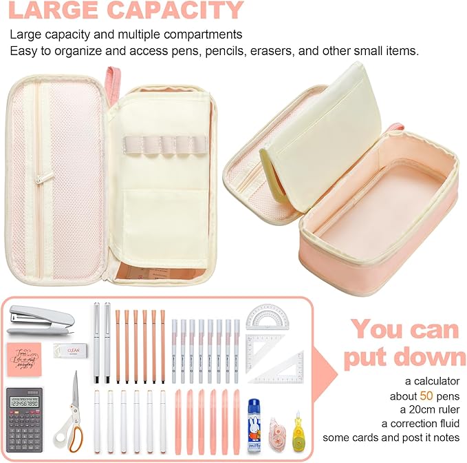 YOKUMA Pencil Case Cute Pencil Pouch for Girls Big Capacity Pen Bag Box, Kawaii Aesthetic College School Supplies for Student Teen Adults Preppy, Pink