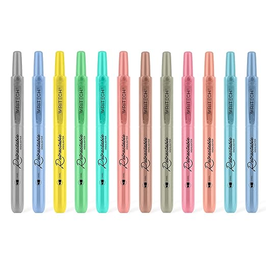 WRITECH Dual Tip Highlighter Markers Fine & Chisel Tip Multicolor 12ct Retractable Highlighters Mild+Vintage 12ct