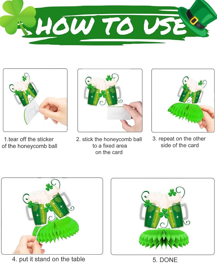 9Pcs St Patricks Day Table Decorations, Green St. Patrick's Day Honeycomb Centerpieces 3D St Patricks Day Decorations for Table Irish Shamrock Centerpiece for St Patricks Day Party Supplies