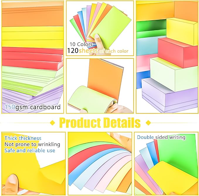 1200Pcs Blank Colored Index Cards 3x5 Inch Flash Cards, Blank Note Card Flashcards, Colorful Card Pad Index Note Books 3 x 5 Notecards for Studying School Supply College Office