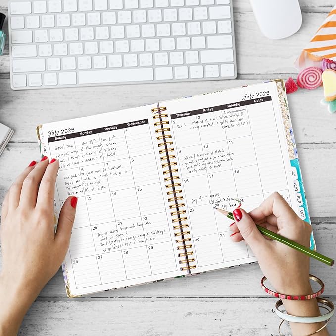 VinTS 2026 Planner, 8.5x5.8 Weekly Monthly Dated Planner, Jan-Dec.2026 Flower Hardcover Planner Agenda Organizers with pocket for Women Office Home