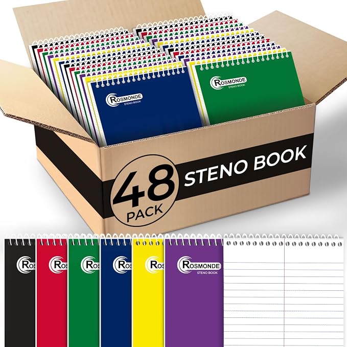 Rosmonde Bulk Steno Pads, 48 Pack, 6x9 Gregg Ruled Steno Book, 80 Sheets
