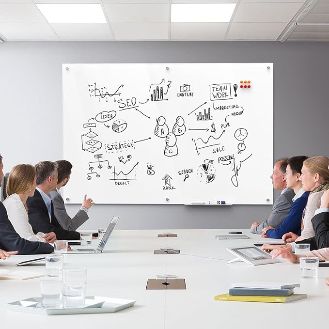 MaxGear Glass Whiteboard Wall Mounted, Frameless Magnetic Dry Erase Board, Tempered Glass, Steel-Backed, Non-Porous Smooth Surface, Floating Design, Accessories Included, for Office Home Classroom