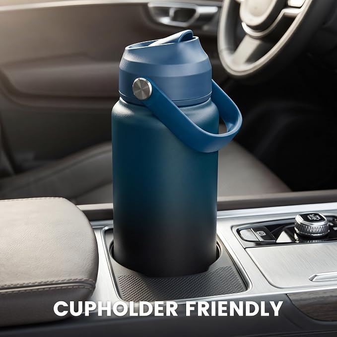 Fijinhom 18 oz Insulated Water Bottle with Straw Lid, Stainless Steel Water Bottles, Double Wall Vacuum, Portable Handle & Non-slip Bottom, BPA Free Leak Proof Metal Bottles (Red+Black/Blue, 2pack)