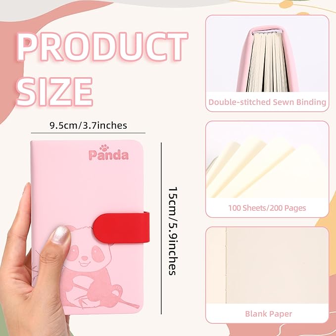 BOBO RABBIT Blank Journal Small Pocket Leather Notebook No Lines for Drawing Plain Sketch Book Cute Cartoon Panda Unlined Journal for Travel Work School, 200 Pages, 3.7"X5.9"