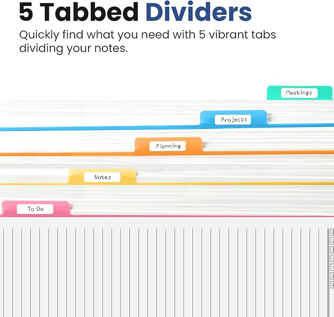 Taja Cute Large Spiral Lined Notebook for Work with 5 Removable Dividers