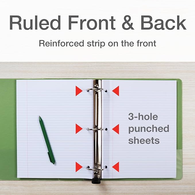 Oxford Reinforced Filler Paper, 8.5 x 11 Inch, College Rule, 3 Hole Punched, Lined Loose Leaf Paper for Ring Binders, 100 Sheets, White (1002097)