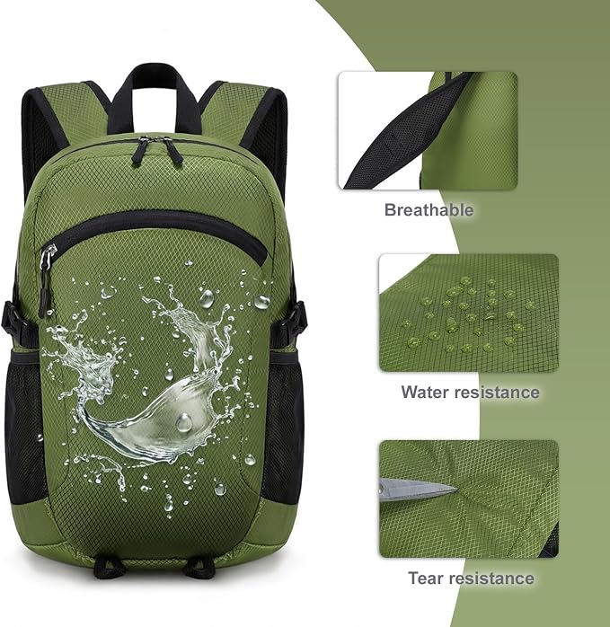Lightweight Hiking Backpack 18L Packable Foldable Small Daypack Collapsible Travel Bag Water-Resistant for Women Men (Green)