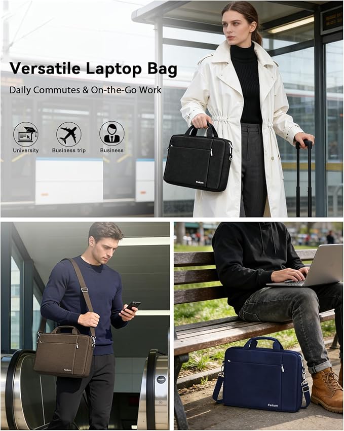 Ferkurn Laptop Bag Case for Women Men Computer Bag Compatible with HP Envy Pavilion Omen/LG Gram/MSI/Dell Inspiron XPS/Lenovo/Acer, Shoulder Strap Carrying Messenger Briefcase, Black, 17 17.3 Inch