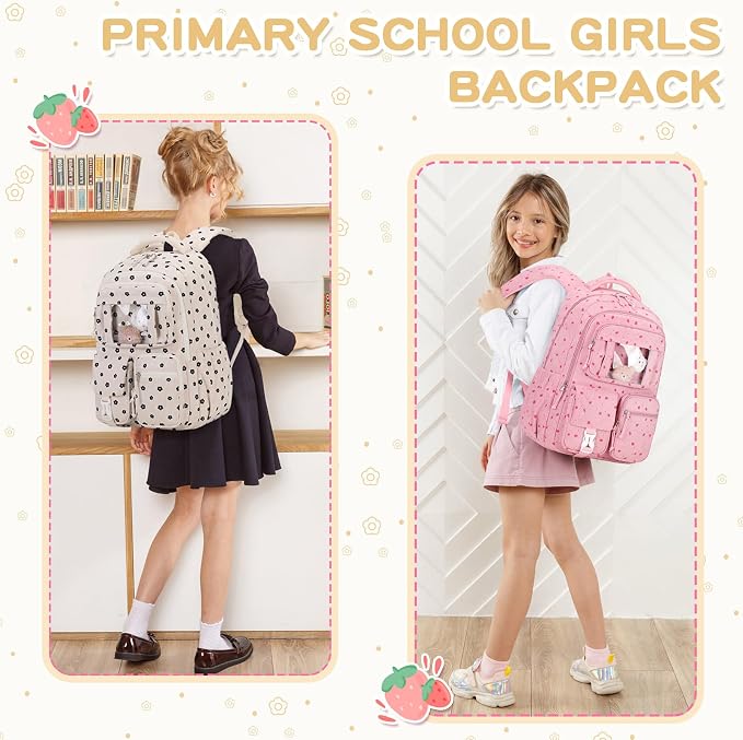 PIG PIG GIRL Corduroy Backpack Kids Backpack for Girls School Bags for Middle School Students Book Bag for Elementary Primary Kawaii Ita Backpack, Flower